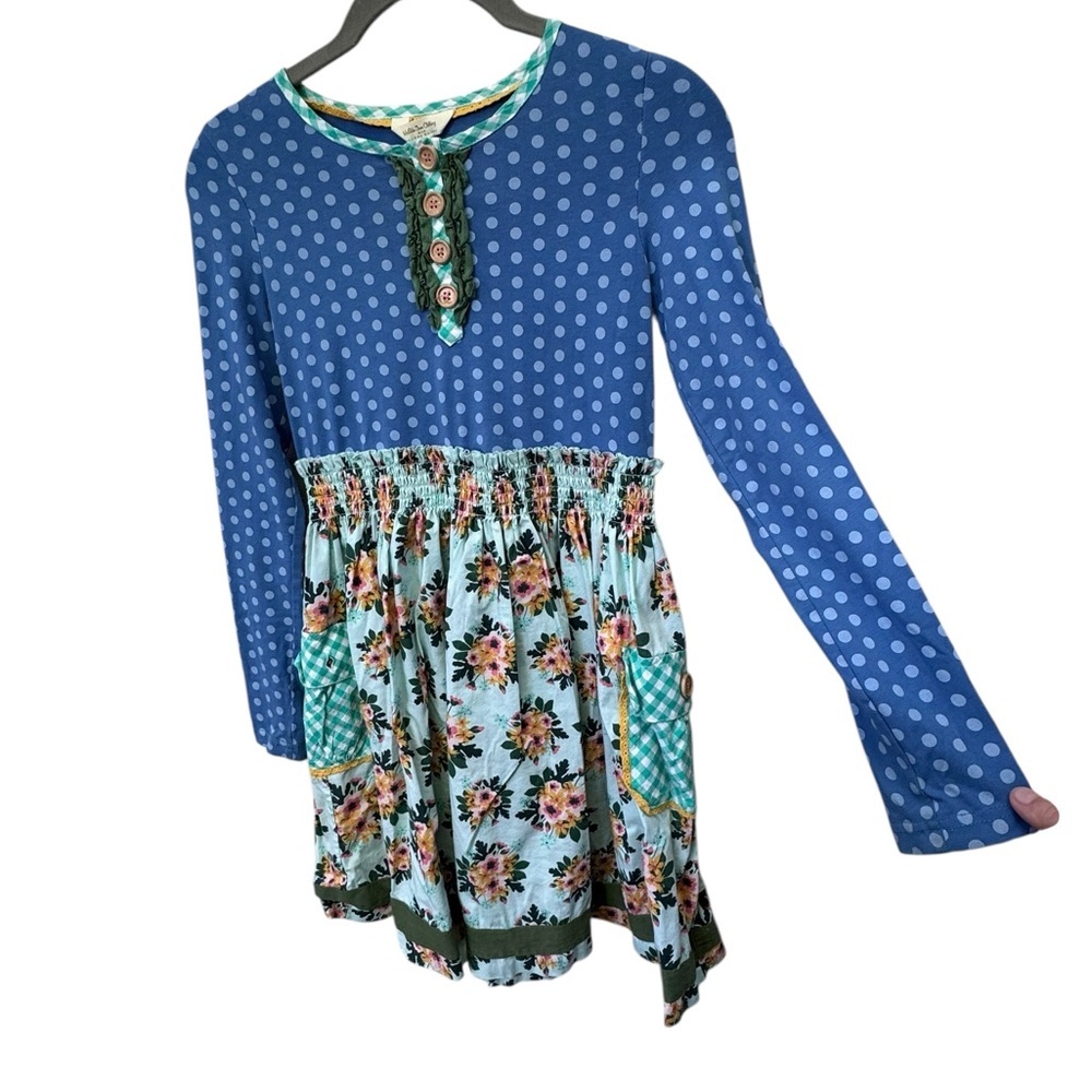 Matilda Jane Blue and Green Polka Dot Floral Kids Dress size 10 - Picture 4 of 9